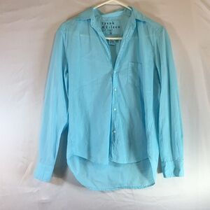Frank & Eileen Eileen Button Down Shirt XS Aqua Blue Italian Cotton Relaxed Fit